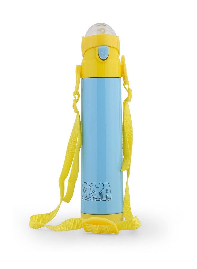 CRYA زجاجة مياه CRYA Kidster Sipper سعة 500 مل مصنوعة من الفولاذ المقاوم للصدأ، مناسبة للمشروبات الساخنة والباردة لمدة تصل إلى 24 ساعة، خالية من مادة BPA ومقاومة للتسرب، مصنوعة من الفولاذ الحراري، معزولة بجدار مزدوج بتقنية التفريغ الحراري (أزرق سماوي). - Image 1